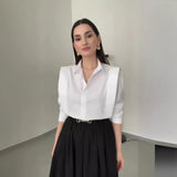 Dodobye Two Piece Skirt Set Women Shirts Turndown Collar Blouses Long Skirts Solid Colour Suit Temperament Sets Office Lady Outfits