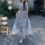 Dodobye French Style Fashion Women Sweet Floral Dress Fashion Tighten The Waist 2024 Spring Summer New Dress Fashion Princess Dress