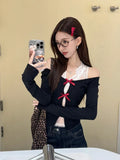 Black Friday Dodobye Sexy Off Shoulder Knitwear Women Black Hollow Out Sweater with Bow White Lace Vest Spring Autumn Korean Fashion Clothes