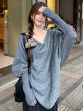 Black Friday Dodobye Elegant Batwing Sleeve Oversized Sweater Women Irregular Knitwear Outerwears Female Vintage Autumn Winter Clothes New