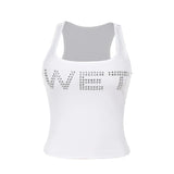 Women's Gothic Directional Design Tops 2024 Hot Sweetheart Diablo Style Monogrammed Hot Rhinestone Tank Top