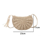 Dodobye Half Round Straw Bag for Women Summer Beach Rattan Shoulder Bag Zipper Woven Half Moon Crossbody Handbags Bohemia Vacation