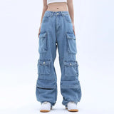 Dodobye Y2K New Multi-Pocket Heavy Industry High-Quality Best-Selling Jeans Women Street Hip-Hop Straight High Waist Wide-Leg Pants 2024