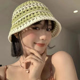 Dodobye Hollow Straw Weave Bucket Hats For Women Spring Summer Travel Sunshade Hat Fishermen Cap For Lady Panama Outdoor Basin Cap Gorro