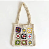 Dodobye Women Boho Woven Tote Summer Beach Handbag Floral Handmade Weaving Shoulder Bags Hand Crochet Bag Flower Stitching Shopper Bag