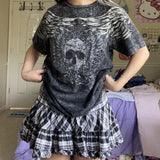 Dodobye 2000s Retro Dark Academia T Shirt Y2K Skulls Wings Graphic Print Tops Summer Short Sleeve Harajuku Tees Mall Goth Clothes