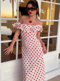 Dodobye-2024 Polka Dot Ruffles Bandage Maxi Dress Women Off Shoulder Slim Elegant Party Dress Summer Beach Holiday Sundresses