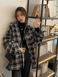 Dodobye Harajuku Vintage Women's Oversize Plaid Shirt Checked Long Sleeve Blouse Female Button Up Cardigan Loose Casual Clothes