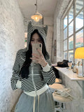 Black Friday Dodobye Emo Striped Print Cropped Tops Gothic Style Devil Ears Zip Up Hoodies for Women Long Sleeve Sweatshirt Cutecore Clothes