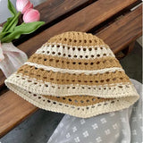 Dodobye Hollow Straw Weave Bucket Hats For Women Spring Summer Travel Sunshade Hat Fishermen Cap For Lady Panama Outdoor Basin Cap Gorro