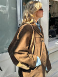 Dodobye Fashion Brown Lapel With Pocket Jacket Woman Casual Single Breasted Long Sleeve Short Coat 2024 Lady Autumn High Street Outwear