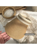 Dodobye Straw Hairpin Cap Female Face Covering K-style Tide Air Top Hat Hollow Sunbonnet Sun Protection UV-Proof Straw Hat