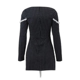 Dodobye Vintage Stripe Print Square Neck Long Sleeve A-Line Dress French Kawaii Sweet Bowknot Mini Dress Women Party Night Vestidos