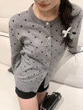 Black Friday Dodobye Kawaii Polka Dot Print Sweater Women Long Sleeve Cropped Knitted Cardigan Ballet Style Mori Girl Cutecore Winter Clothes