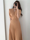 Dodobye High Quality New Women Summer Clothes Elegant V-Neck Slim Office Lady Casual A-Line Bandge Pleated Dress Vestidos