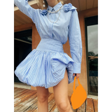 Dodobye Womens Kawaii y2k Aesthetic Mini Bubble Skirts High Waist Ruffle Hem Pleated Short Skirts Retro Puffy A Line Balloon Skirts