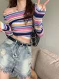 Black Friday Dodobye Long Sleeve Striped Sweater Off Shoulder Jumpers for Women 2024 Kawaii Pullover Y2k Korean Style Sweet Girls Top Fashion