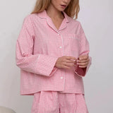 Dodobye Women Lounge 2 Piece Set Home Sleepwear Plaid Pajamas Set Vintage Button Up Blouse Long Sleeve T-shirt Tops + Wide Leg Pants