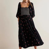 Dodobye Beach Style Holiday Ruffle Swing A Line Maxi Dress Bohemian Floral Dress Women Lady Square Neck Long Sleeve Club Party Dress