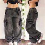 Dodobye Street Vintage Jeans New Y2K Harajuku Wash Blue Multiple pockets Baggy Jeans Denim Pants Mens Womens High Waist Wide Trousers