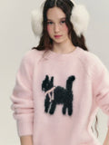 Black Friday Dodobye Y2k Pink Cat Knitted Pullovers Bow Kitty Graphic Raglan Sleeve Ribbed Sweater Women Sweet Girl Cutecore Winter Clothes