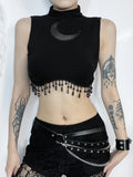 Women's Gothic Design Tops 2024 Summer New Small Vest Dark Moon Chain Small High Neck Sleeveless Tops for Women