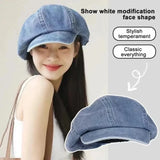 Dodobye Vintage Women Denim Beret Octagonal Hats Classic Washed Cotton Newsboy Caps Beret Hat Flat Brim Female Spring Painter Berets Cap