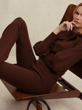 Dodobye Slim Lantern Long Sleeved Fashion Knitted Sweater Set High Waisted Burgundy Women's Pants Suits Autumn Commute Office Streetwear