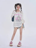 Black Friday Dodobye Anime Women Sweater Oversize Spider Web Mesh Long Sleeve Top Y2k Kawaii Rabbit Embroidery Korean Style Cutecore Clothes