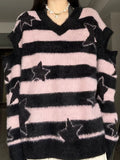 Black Friday Dodobye Harajuku Striped Sweater Oversize Y2k Style Pink Detachable Sleeves Star Print Jumpers Gothic Winter Korean Alt Clothes