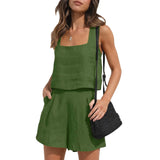 Dodobye Linen Square Neckline Sleeveless Top and Shorts Set