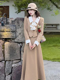 Dodobye-French Women Spring 2 Pieces Set Elegant Long Sleeve Blazer Bow Top Casual A-line Midi Skirt 2024 Spring Solid Lady Clothes