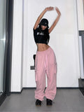 Dodobye- Y2K Pink Cargo Pants Women Kpop Style Streetwear Wide Leg Sweatpants Oversized Korean Fashion Hip Hop Jogger Trousers