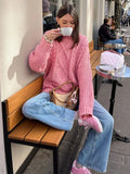 Dodobye Sweet Pink Long Sleeved Round Neck Women's Sweater Fashion Button Twisted Knit Pullover 2024 Autumn New Lady Commute Knitwear