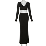 Dodobye Black Pile Collar Sexy Two Piece Set Backless Long Sleeve Top Long Skirt  Women Set Elegant Autumn 2 Piece Set Women