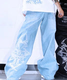 Dodobye Streetwear Y2K Pants Men Harajuku Hip Hop New Retro Blue Baggy Jeans Skull Graphic Embroidered Loose Wide Leg Straight Trousers