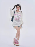 Black Friday Dodobye Anime Women Sweater Oversize Spider Web Mesh Long Sleeve Top Y2k Kawaii Rabbit Embroidery Korean Style Cutecore Clothes