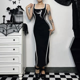 Women's Gothic Design Dress 2024 Summer New Netflix Same Square Neck Collision White Embroidery Slim Suspender Long Dresses