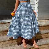 Dodobye y2k Clothes Women Vintage Maxi Skirts A Line Ruffle Plaid Print Flowy Long Skirt Losse High Waist Summer Party Clubwear Skirts