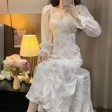 Dodobye   Sexy Elegant One Piece Dress Korea Casual Long Sleeve Floral Midi Dress Woman Beach French Vintage Party Dress Chic  Summer