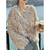 Dodobye Korean Chic Sequin Tassel Sweaters Mujer 2024 Autumn New O-neck Plush Knitted Pullover Y2k E-Girl Long Sleeve Tops Women