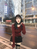 Dodobye Red Striped Pullovers Gothic Y2k Clothes Emo Girls Long Sleeve Asymmetrical Harajuku Slim Kawaii Retro Pull Femme Sweaters Chic