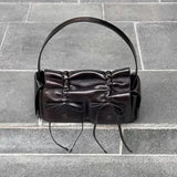 Dodobye for Women Luxury Designer Handbag and Purses 2024 New in Distressed PU Leather Rivet Bow Underarm Pleated Shoulder Bag