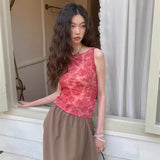 Sexy Backless Pink Vest for Women Summer Sweet Slim Fit Hollow Out Camisole Y2k Grunge Sleeveless Bottoming Tops Mujer