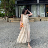 Dodobye Summer Elegant Bow Lace Up Pleated Long Dress Women Fashion Loose Sleeveless Dresses 2024 Female Evening Party Dress Vestidos