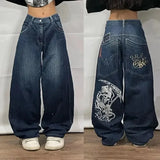 Dodobye 2024 American Oversized Print Jeans Y2K Street Retro Harajuku Hip-hop Popular Loose High-waisted Jeans Men And Women Streetwear