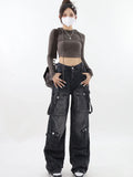 Dodobye New Gothic Jeans Retro Black Overalls Female Y2K Street Casual Loose Wide-Leg Pants Cowboy Couple Straight High-Waisted Jeans