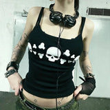 Dodobye Y2K Cyber Edgy Techno Tank Vest E girl Gothic Skull Print Black Camisole Vintage Dark Academia Grunge Sleeveless Crop Tops Women