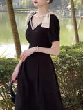 Dodobye Summer New Women Fashion Elegant Black Midi Dresses Office Lady One Piece Casual Dress Female Vintage A-Line Clothes Vestdios