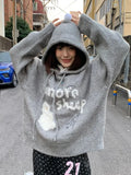 Black Friday Dodobye Kawaii Snowman Hooded Sweatshirt Women Gray Ribbed Hoodies Knitwear Korean Fashion Oversize Cutecore Winter Clothes Chic